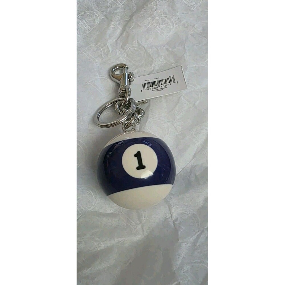 Coach One Ball Bag Charm Silver Hw /Blue White -New